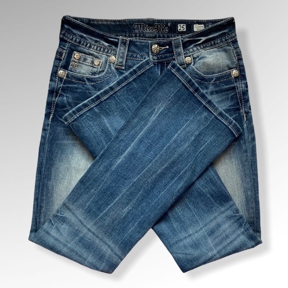 Miss Me Distressed Standard Boot Leg Jeans Sz 25 - Picture 7 of 11